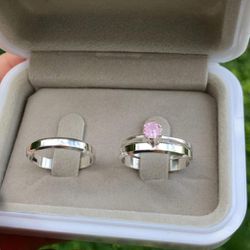 687 - Combo + Trio Alianças de Compromisso Curitiba 2,5mm Solitário Rosa - Joias MB Loja Oficial