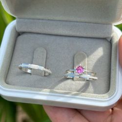 703 - Combo + Trio Alianças de Compromisso Fortaleza 2mm Solitário Rosa - Joias MB Loja Oficial