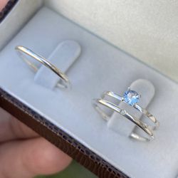 634 - Combo + Trio Alianças de Compromisso Natal 1,7mm Solitário Azul - Joias MB Loja Oficial