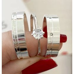 1095 - Combo + Trio De Alianças de Prata Maringá 6mm - Joias MB Loja Oficial