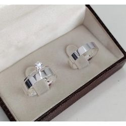 616 - Combo + Trio Alianças de Prata João Pessoa 4mm Solitário Branco - Joias MB Loja Oficial