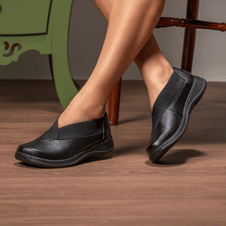 Sapatilha Feminina em Couro Preto 4007 Jota Flex -... - JOTA FLEX CALÇADOS