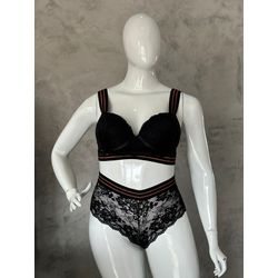 Conjunto Plus Size Renda Preto Elástico Bronze - 1... - JOYCEPRADO