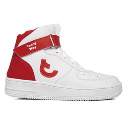 Tenis Sapato Cano Alto Unissex Branco com Vermelho - Lays Campos