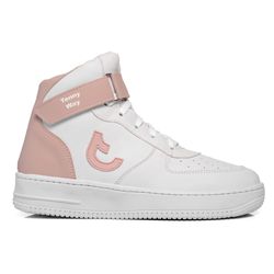 Tenis Sapato Cano Alto Branco Com Rosa - Lays Campos