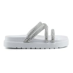 Sandália Papete Flat Birken Feminina Branca - Lays Campos