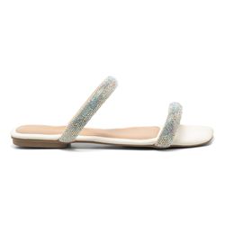 Sandália Feminina Jade Com Duas Tiras Strass Branc... - Lays Campos