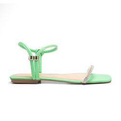 Sandália Luna Com Strass Rasteirinha Verde - Lays Campos