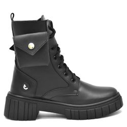 Coturno Feminino Bota Tratorada Com Bolsinha PRETO - Lays Campos