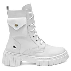 Coturno Feminino Bota Tratorada Com Bolsinha Branc - Lays Campos