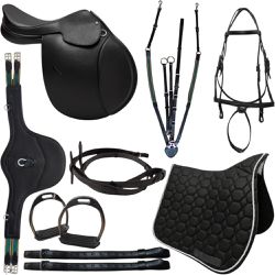 KIT 3 SELA DE SALTO FLEX ANDRADE PRETA COM ARREAME... - Jumping Horse