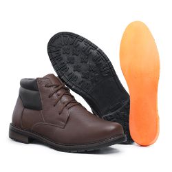 Bota Masculina Café Coturno em Couro com Cadarço T... - JVClay