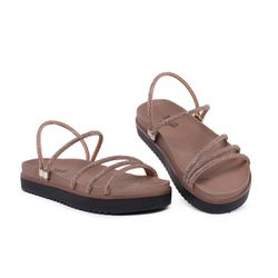 Sandália Papete Feminina Creme Birken Tiras Em Gli... - JVClay