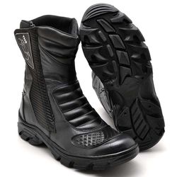 Bota Masculina Motoqueiro em Couro Cano Médio Pret... - JVClay