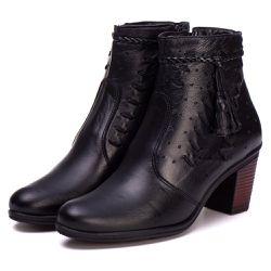 Coturno Saltinho 6803 Bota Feminina Preta de Couro... - JVClay