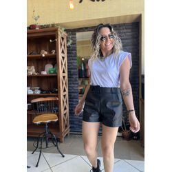 Short couro fake Leopoldina - Preto - Kamila Karolina 