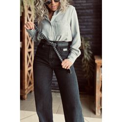 Calça jeans Wide Leg - Preta estonada - Gasparian - Kamila Karolina 