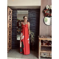 Vestido longo Flor Aurora - Vermelho - Ana Radi Store