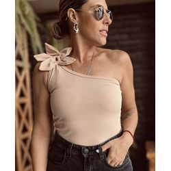 Blusa nula manga Flor Guarani - Nude - Kamila Karolina 