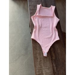 Body decote quadrado Petúnia - Rosa Pastel - Kamila Karolina 