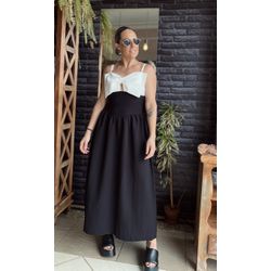 Vestido Midi com laço Áurea - Preto - Kamila Karolina 