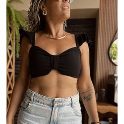 Cropped com amarração Sobral - Preto - Kamila Karolina 