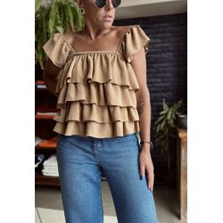 Blusa com Babados Valença - Chocolate Suíço - Kamila Karolina 