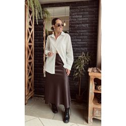 Saia Longa Cetim Alvorada - Marrom Café - Kamila Karolina 