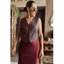 Colete em Couro PU Sobral - Marrom - Kamila Karolina 