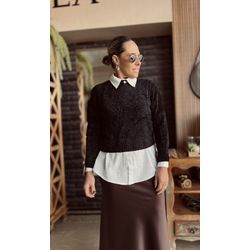 Blusa tricô mousse Caiana - Preto - Kamila Karolina 
