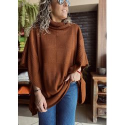 Poncho em tricô Aurora - Caramelo - Kamila Karolina 