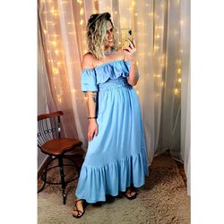 Vestido Longo Violeta - Azul Sereno - Kamila Karolina 