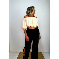 Calça Wide Leg com Fenda - Preta - Kamila Karolina 