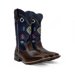 Bota Texana Feminina em Couro Marrom/Azul 7253 Kap... - KAPELLCALCADOS