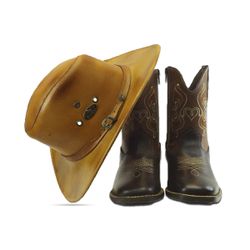 Combo Chapéu em Couro + Bota Texana Feminina Caram... - Kapell Calçados