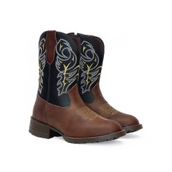 Bota Texana Masculina Infantil em Couro Marrom Anaconda