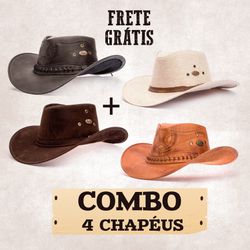 Combo 04 Chapéus Masculinos Estilo Americano Preto...