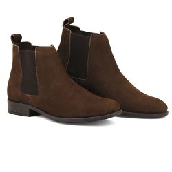 Bota de Couro Legítimo Masculina Linha Chelsea Nobuck Café 