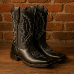 Bota Texana Feminina em Couro Legítimo Preto Fenix... - Kapell Calçados