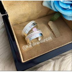  Alianças aurora 7mm namoro Prata com pedras de zi... - Karoline Alianças 