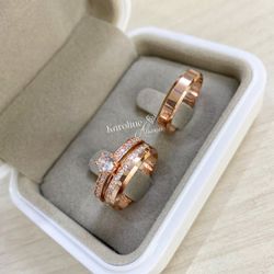 Alianças kate 6 mm Prata banhada a ouro Rose com S... - Karoline Alianças 