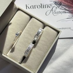 Alianças sthefany com 4 mm fosca diamantada com so... - Karoline Alianças 