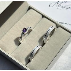 Alianças Bruna com 4 mm Prata acabamento fosco dia... - Karoline Alianças 