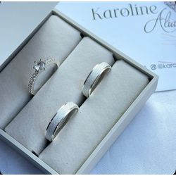 Alianças Helena com 4 mm Prata com solitario Elisa... - Karoline Alianças 