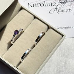 Aliança Miami Tradicional 2 mm com anel solitario ... - Karoline Alianças 