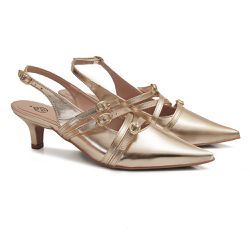 Slingback Iris - Salto Baixo Dourado - Sapatoteca