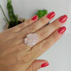 Anel Ajustável Quartzo Rosa Prateado - Pedra do Amor - Ktw Cristais