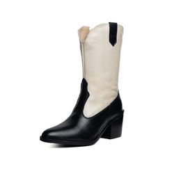 Bota Western Sofia Cano Médio Preta com Off White ... - KUENTO SHOES