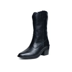 Bota Western Sofia Cano Médio Croco Preto - SOFIA-... - KUENTO SHOES