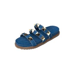 Flat Pirâmide Valentina Rasteira Jeans - VALENTIN... - KUENTO SHOES